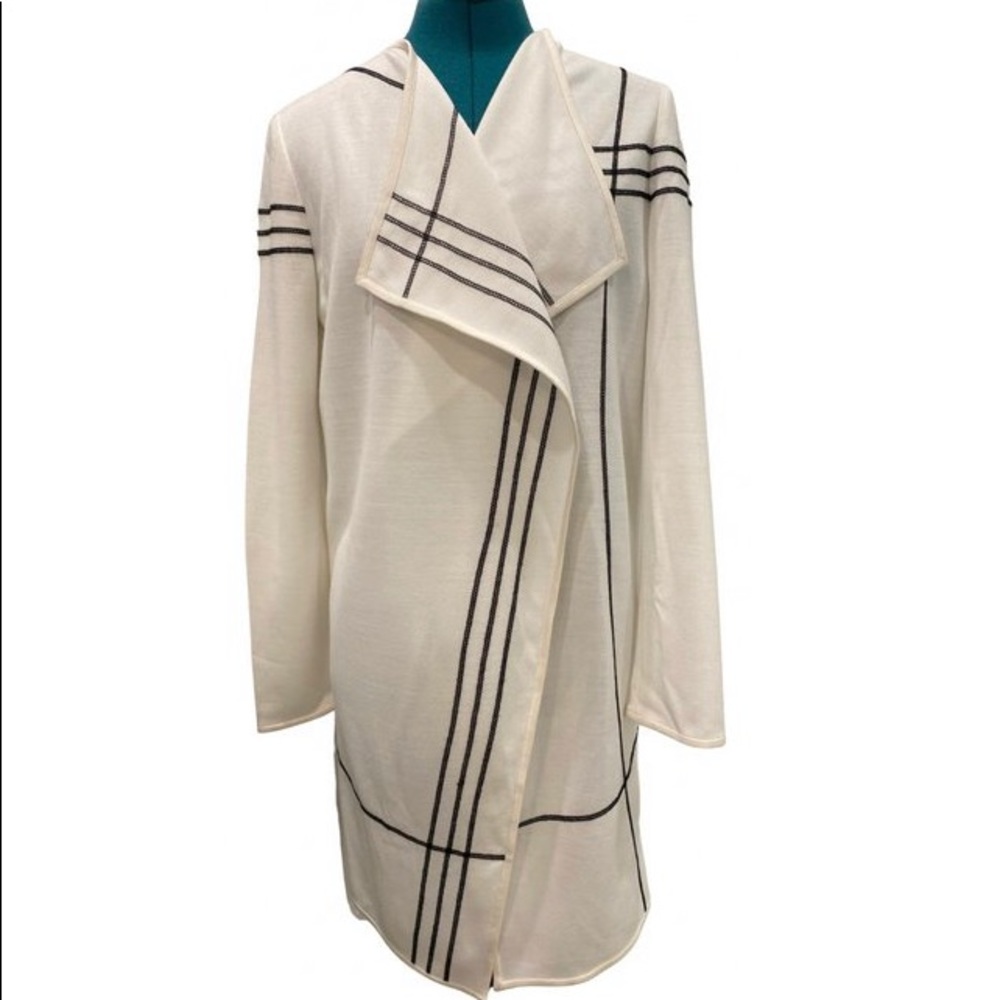 ST JOHN KNIT ivory windowpane cardigan